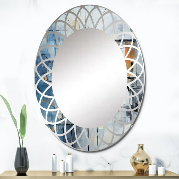 Designart "Abstract Snow Elegance composition" Abstract Round Wall Mirror - Landscapes Oval Printed Decorative Oversized Mirror - Multiple Color Options