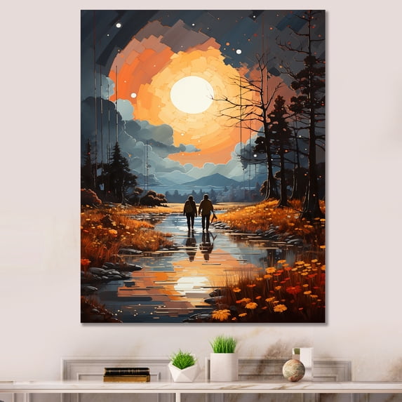 Designart "Abstract Space Landscape in Yellow II" Landscapes Canvas Wall Art - Modern Yellow Abstract Landscapes Entryway Wall Art