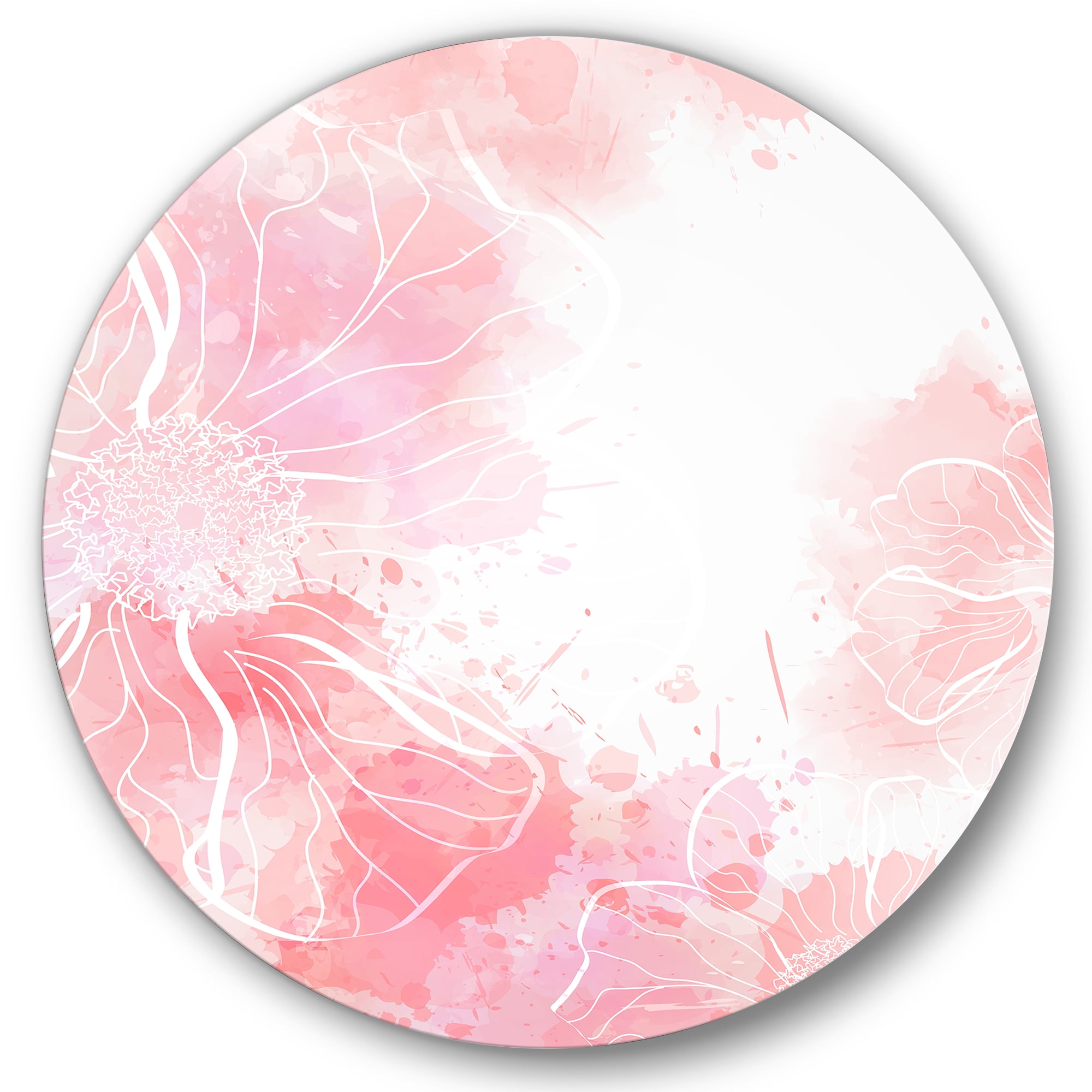 Designart 'Abstract Splashes of Pink Flowers I' Modern Circle Metal Wall Art 36x36 - Disc of 36
