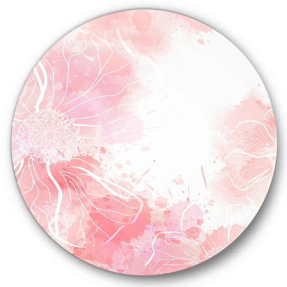 Designart 'Abstract Splashes of Pink Flowers I' Modern Circle Metal Wall Art 36x36 - Disc of 36