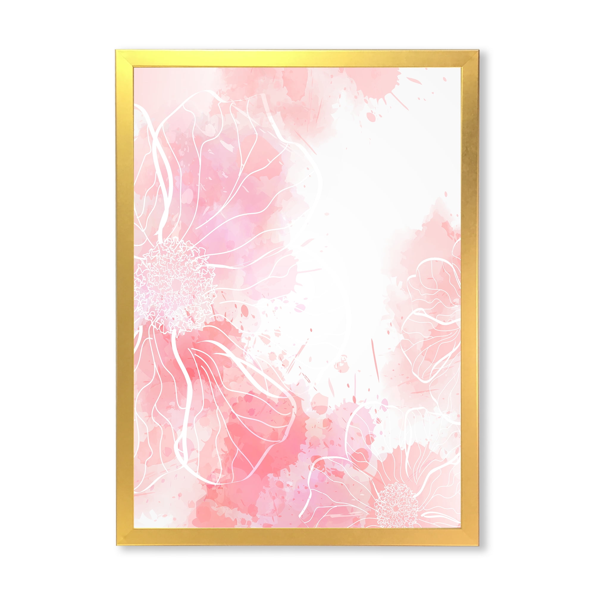 Designart 'Abstract Splashes of Pink Flowers I' Modern Framed Art Print