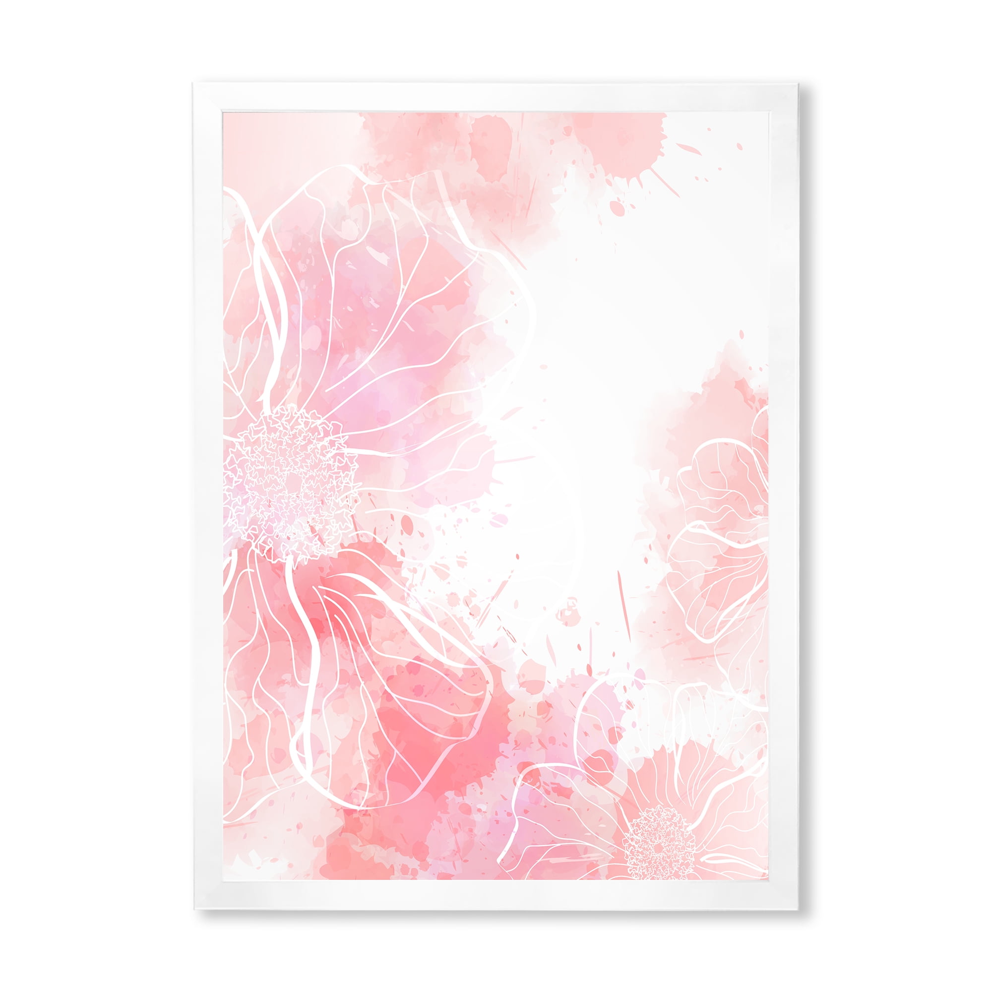 Designart 'Abstract Splashes of Pink Flowers I' Modern Framed Art Print