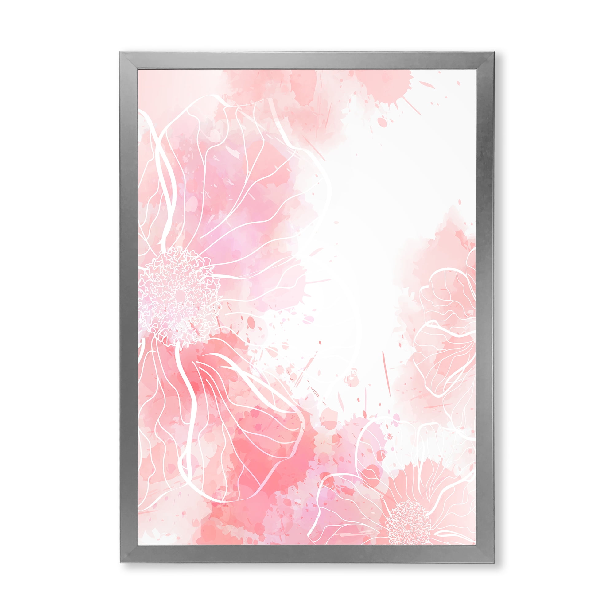 Designart 'Abstract Splashes of Pink Flowers I' Modern Framed Art Print