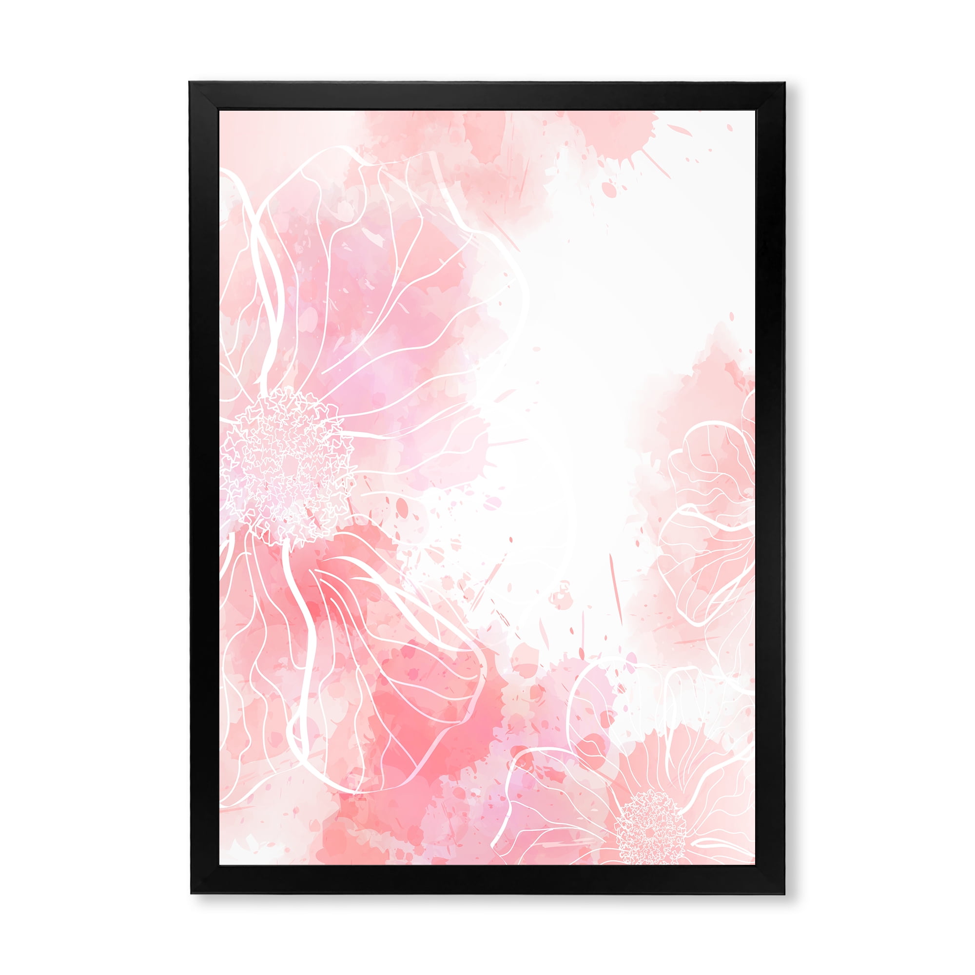 Designart 'Abstract Splashes of Pink Flowers I' Modern Framed Art Print