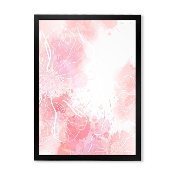 Designart 'Abstract Splashes of Pink Flowers I' Modern Framed Art Print