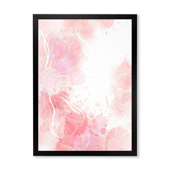 Designart 'Abstract Splashes of Pink Flowers I' Modern Framed Art Print