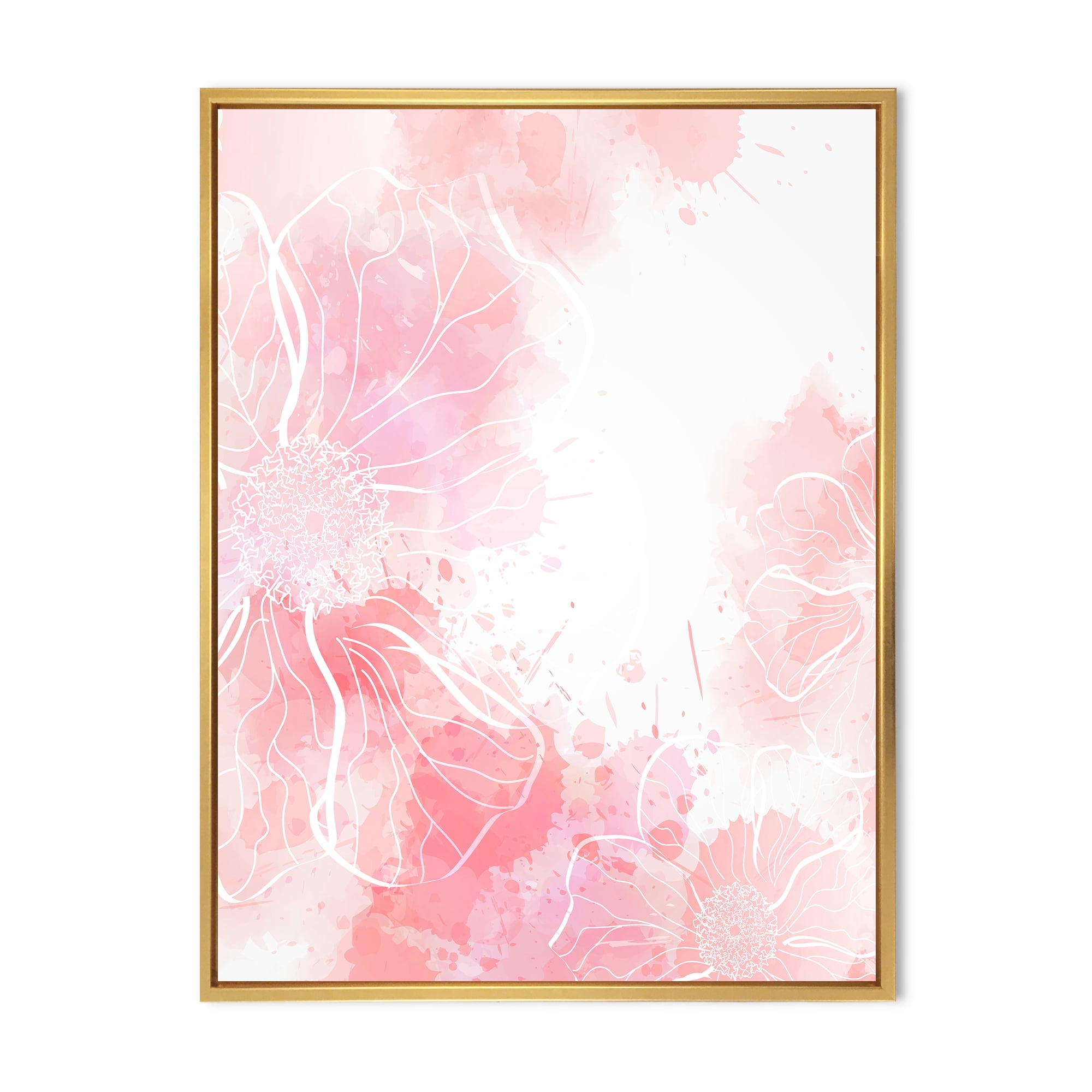 Designart 'Abstract Splashes of Pink Flowers I' Modern Framed Canvas Wall Art Print