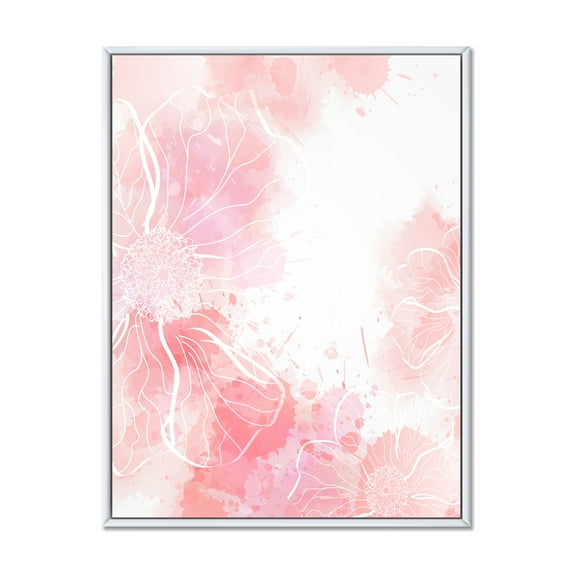 Designart 'Abstract Splashes of Pink Flowers I' Modern Framed Canvas Wall Art Print