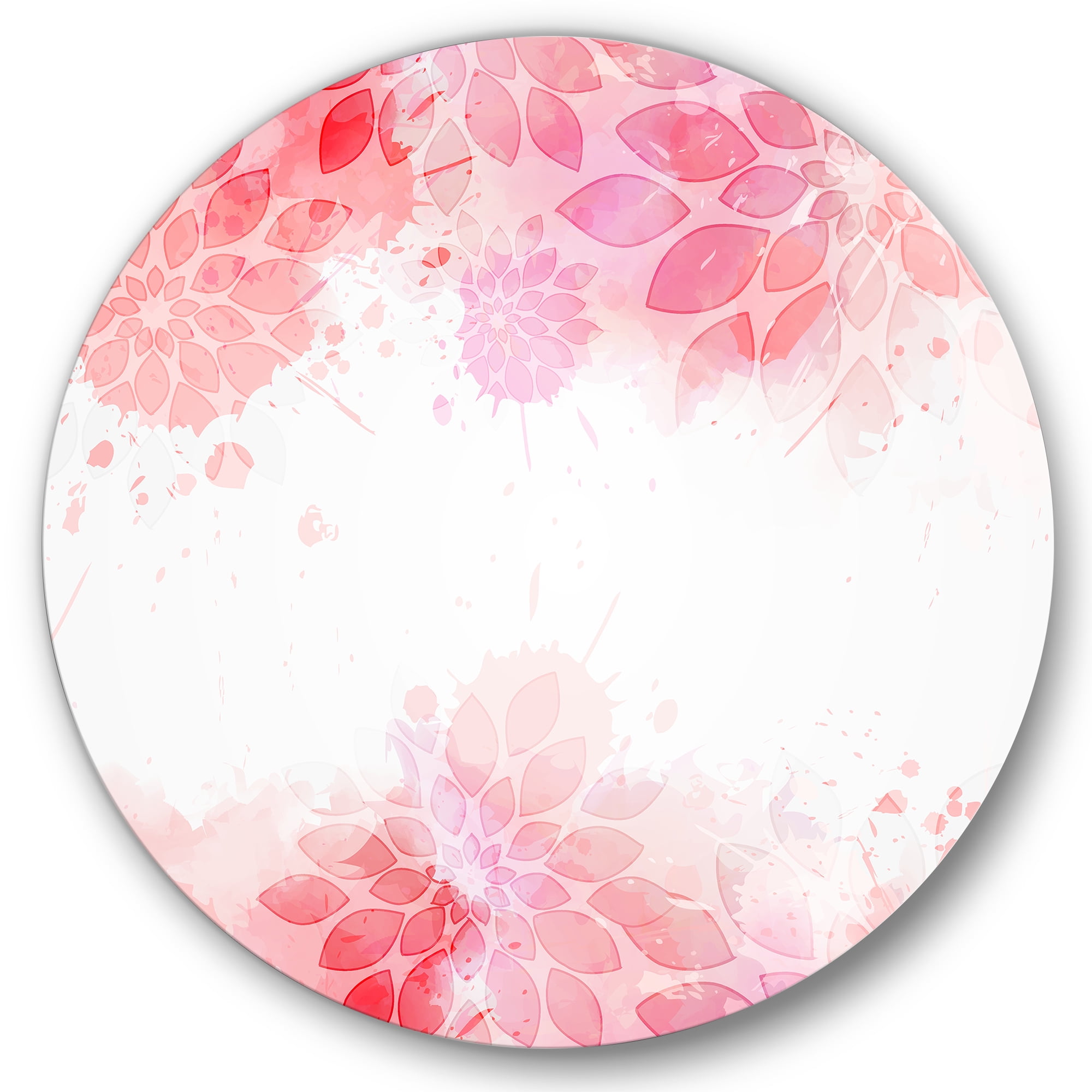 Designart 'Abstract Splashes of Pink Flowers II' Modern Circle Metal Wall Art 23x23 - Disc of 23