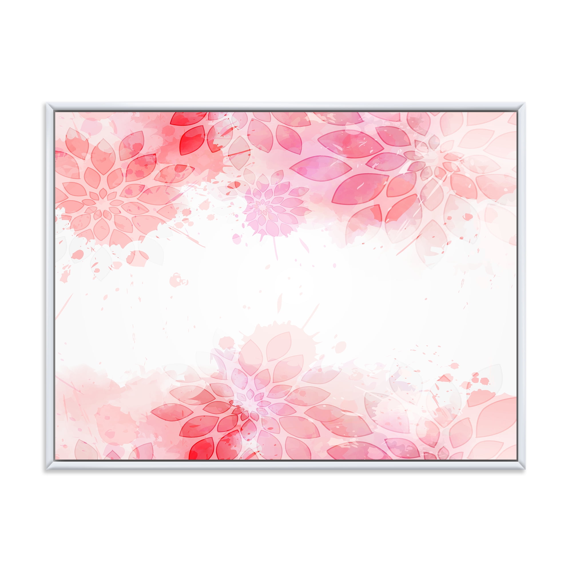 Designart 'Abstract Splashes of Pink Flowers II' Modern Framed Canvas Wall Art Print