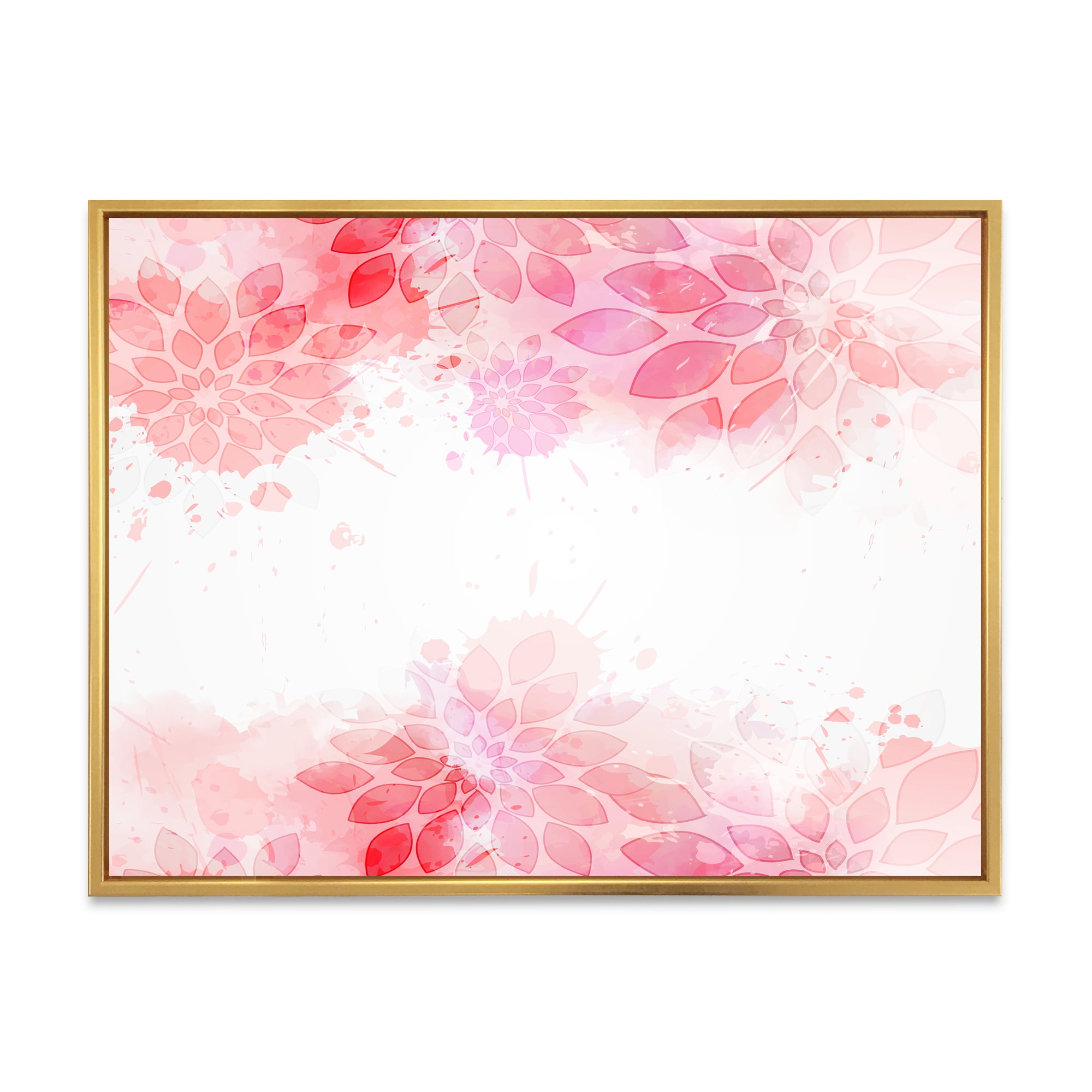 Designart 'Abstract Splashes of Pink Flowers II' Modern Framed Canvas Wall Art Print