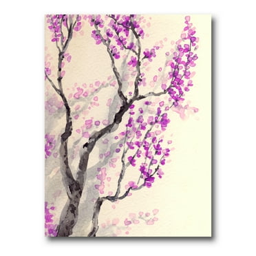 Designart ' Abstract Spring Purple Flowers On Tree Branches ' Traditional Canvas Wall Art Print