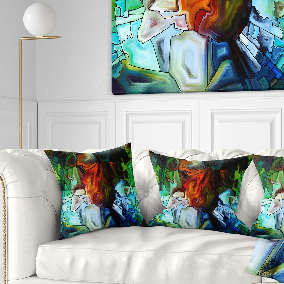 Designart Abstract Stained Glass Design - Abstract Throw Pillow - 18x18