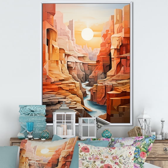Designart "Abstract Storm In The Canyon Desert II" Canyon Floater Framed Canvas Art Print