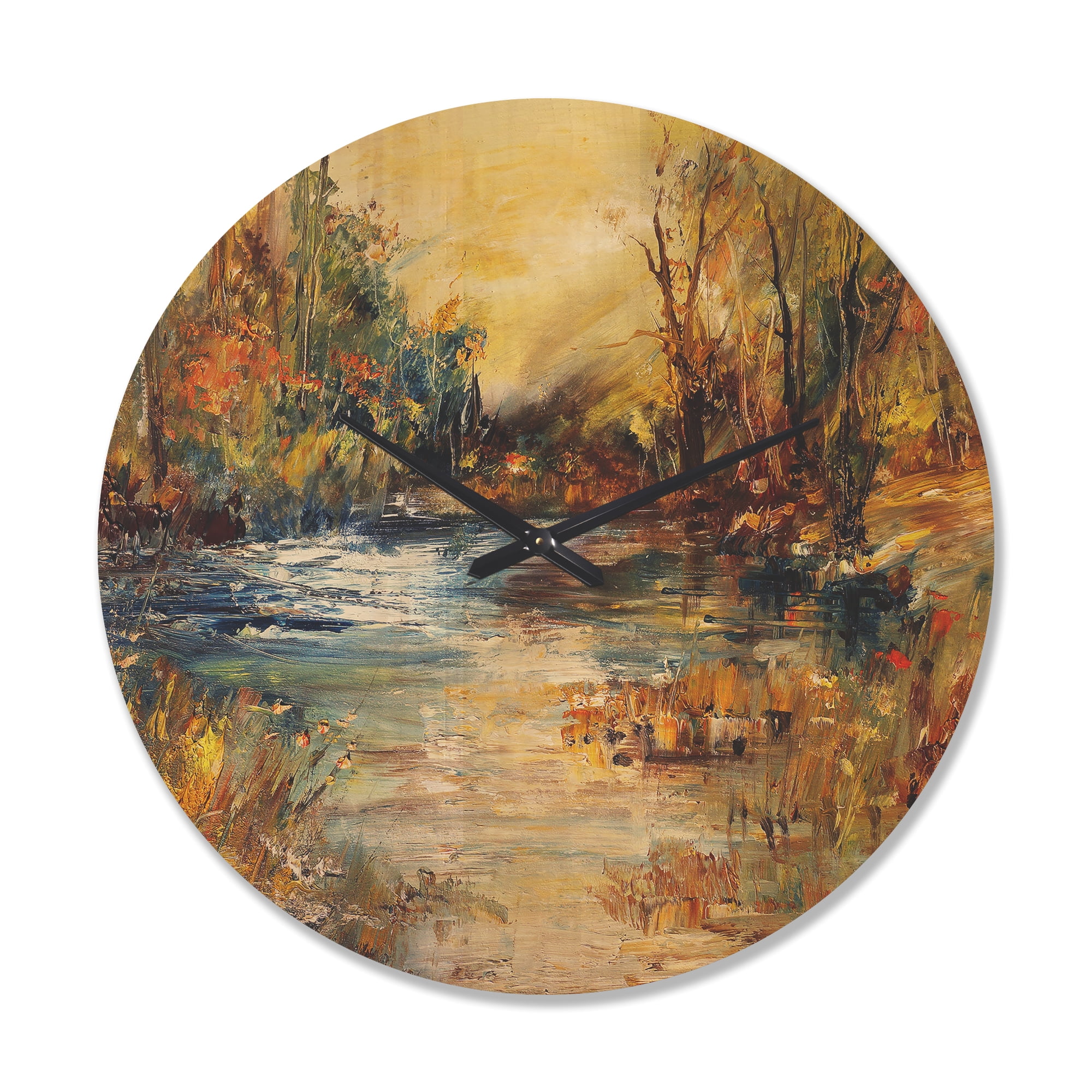 Designart 'Abstract Stream in Forest' Farmhouse Wood Wall Clock