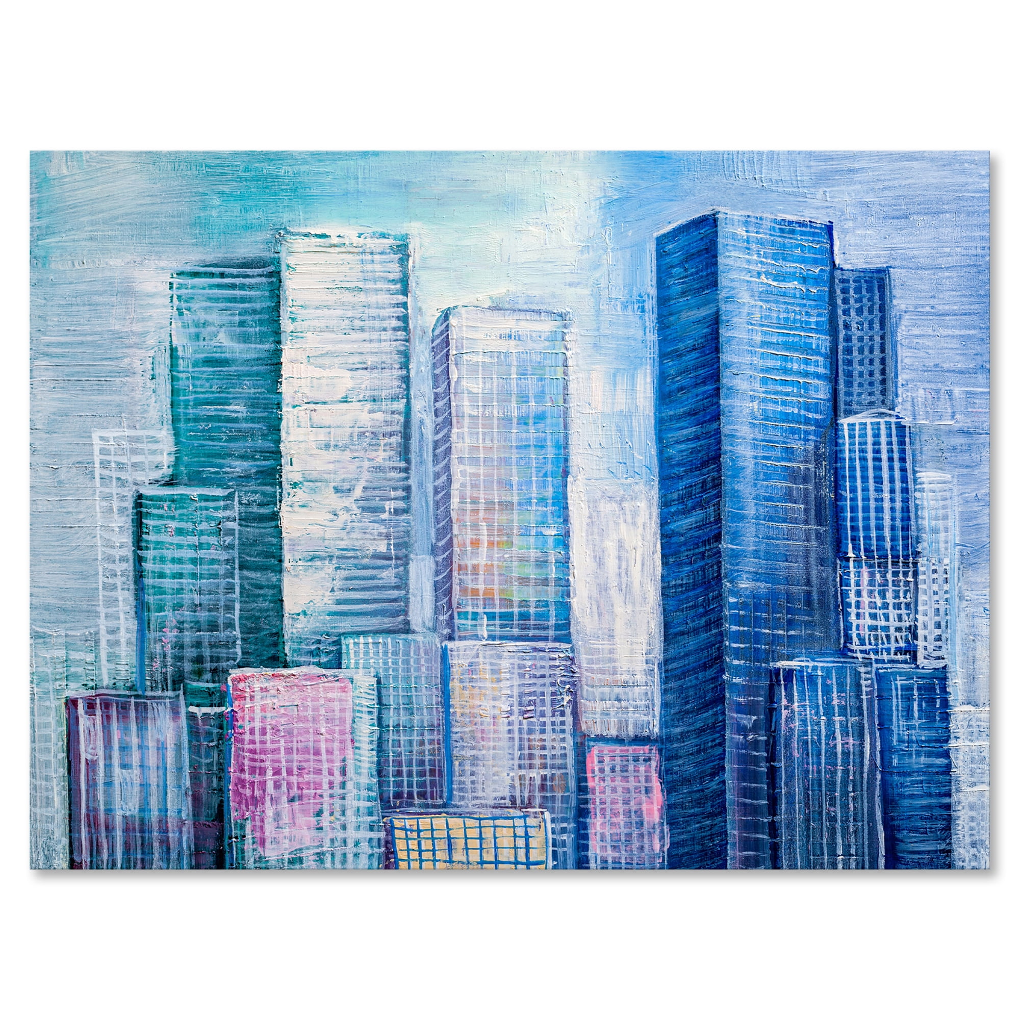 Designart ' Abstract Style Cityscape Panorama Skyscrapers I ' Modern Canvas Wall Art Print
