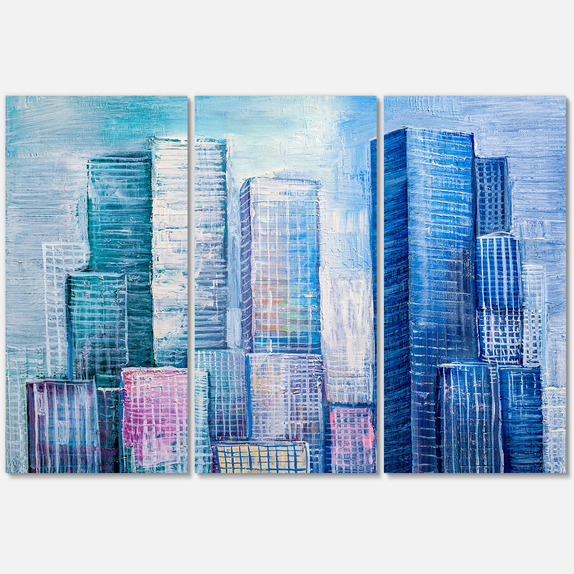 Designart ' Abstract Style Cityscape Panorama Skyscrapers I ' Modern Canvas Wall Art Print