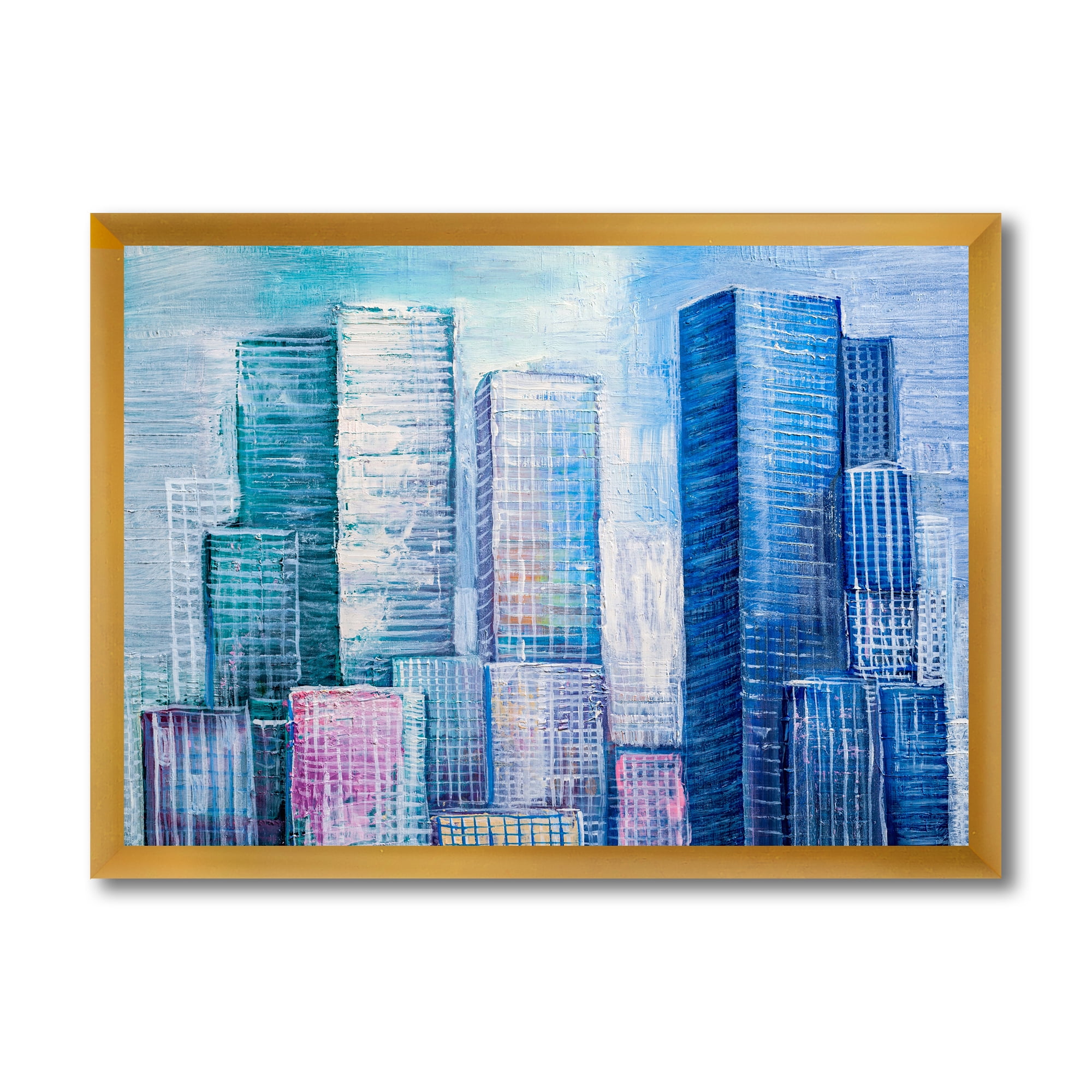 Designart 'Abstract Style Cityscape Panorama Skyscrapers I' Modern Framed Art Print