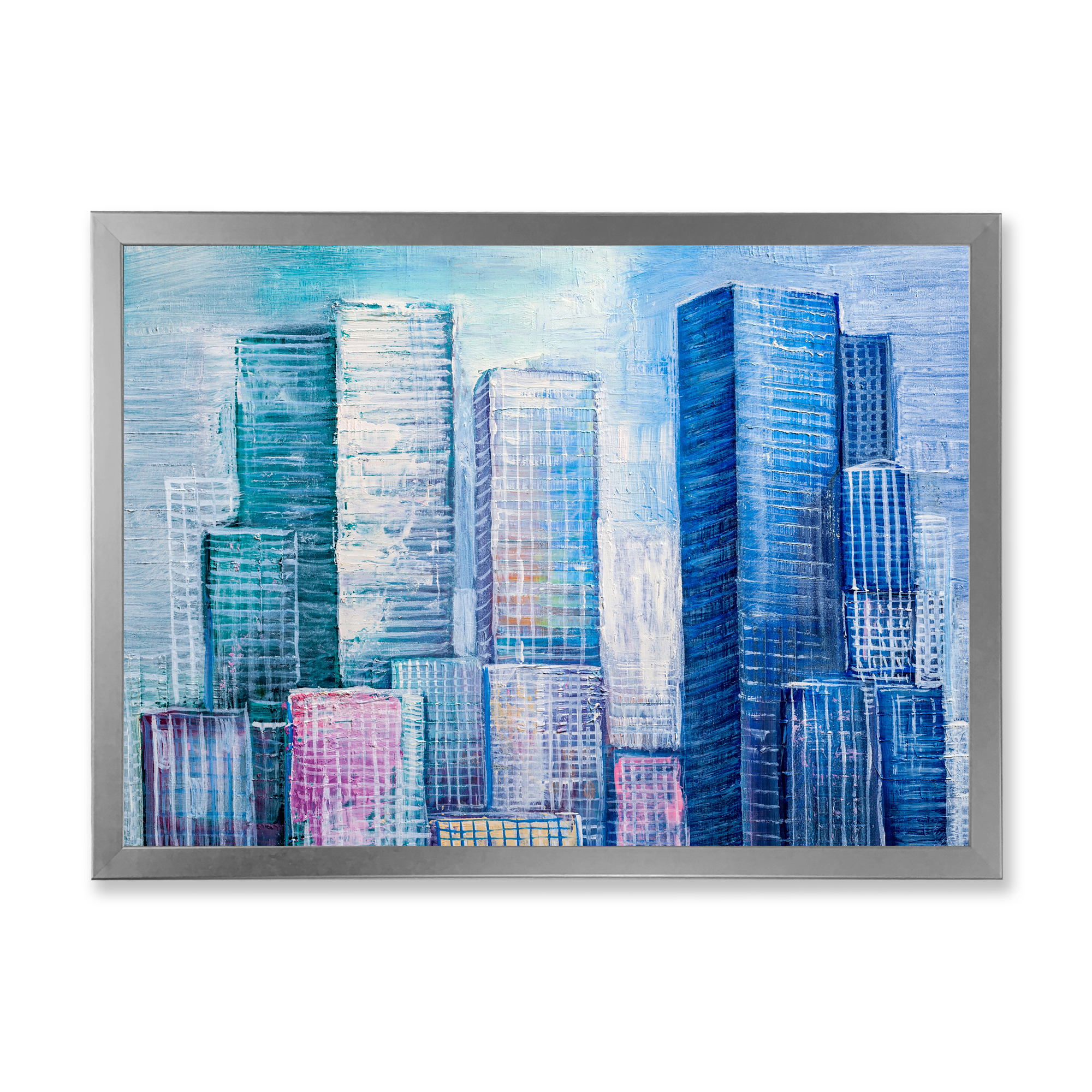 Designart 'Abstract Style Cityscape Panorama Skyscrapers I' Modern Framed Art Print