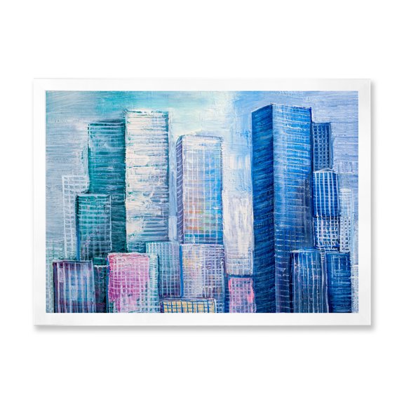 Designart 'Abstract Style Cityscape Panorama Skyscrapers I' Modern Framed Art Print