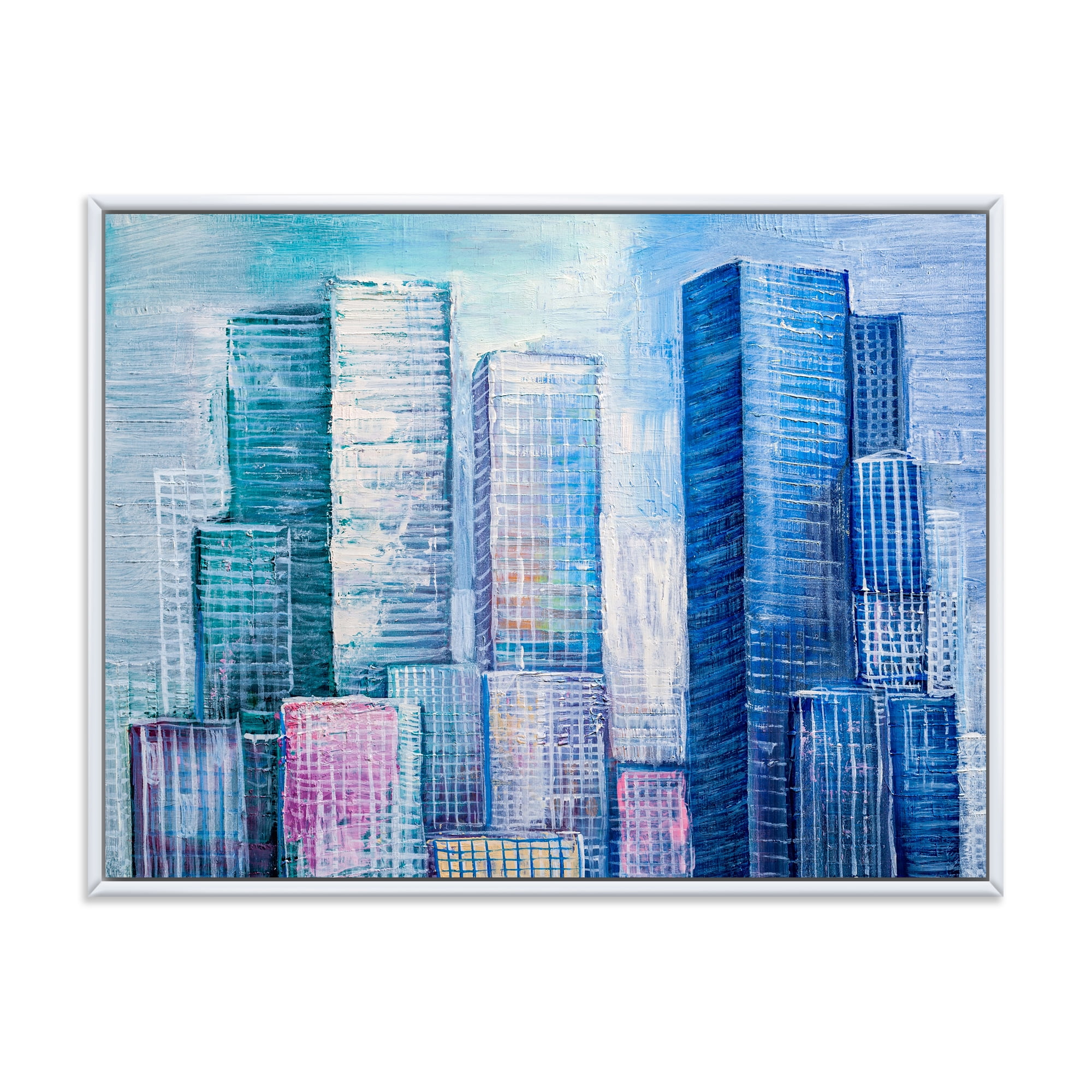 Designart 'Abstract Style Cityscape Panorama Skyscrapers I' Modern Framed Canvas Wall Art Print