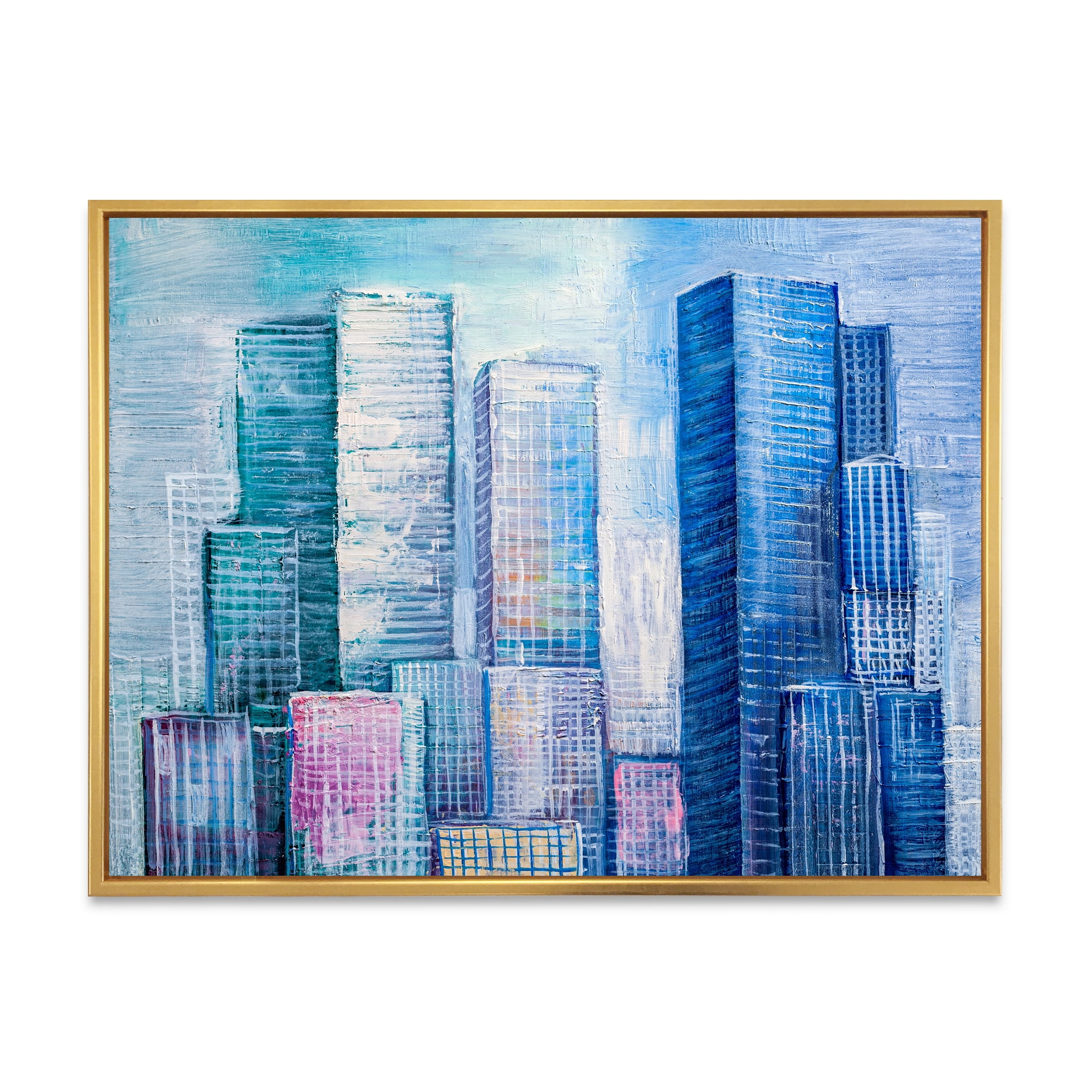 Designart 'Abstract Style Cityscape Panorama Skyscrapers I' Modern Framed Canvas Wall Art Print