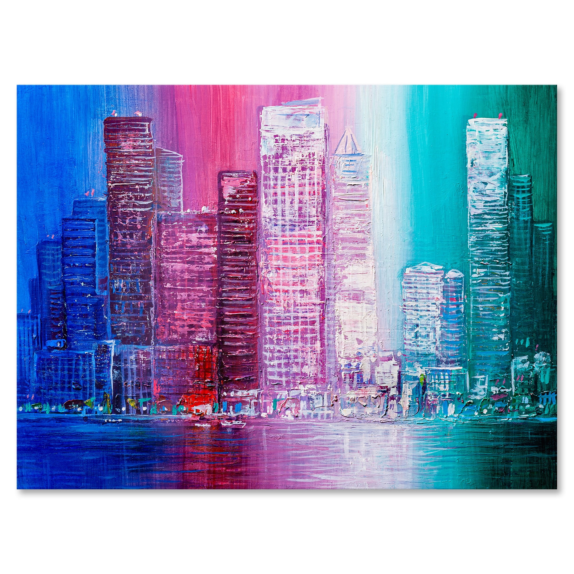 Designart ' Abstract Style Cityscape Panorama Skyscrapers II ' Modern Canvas Wall Art Print