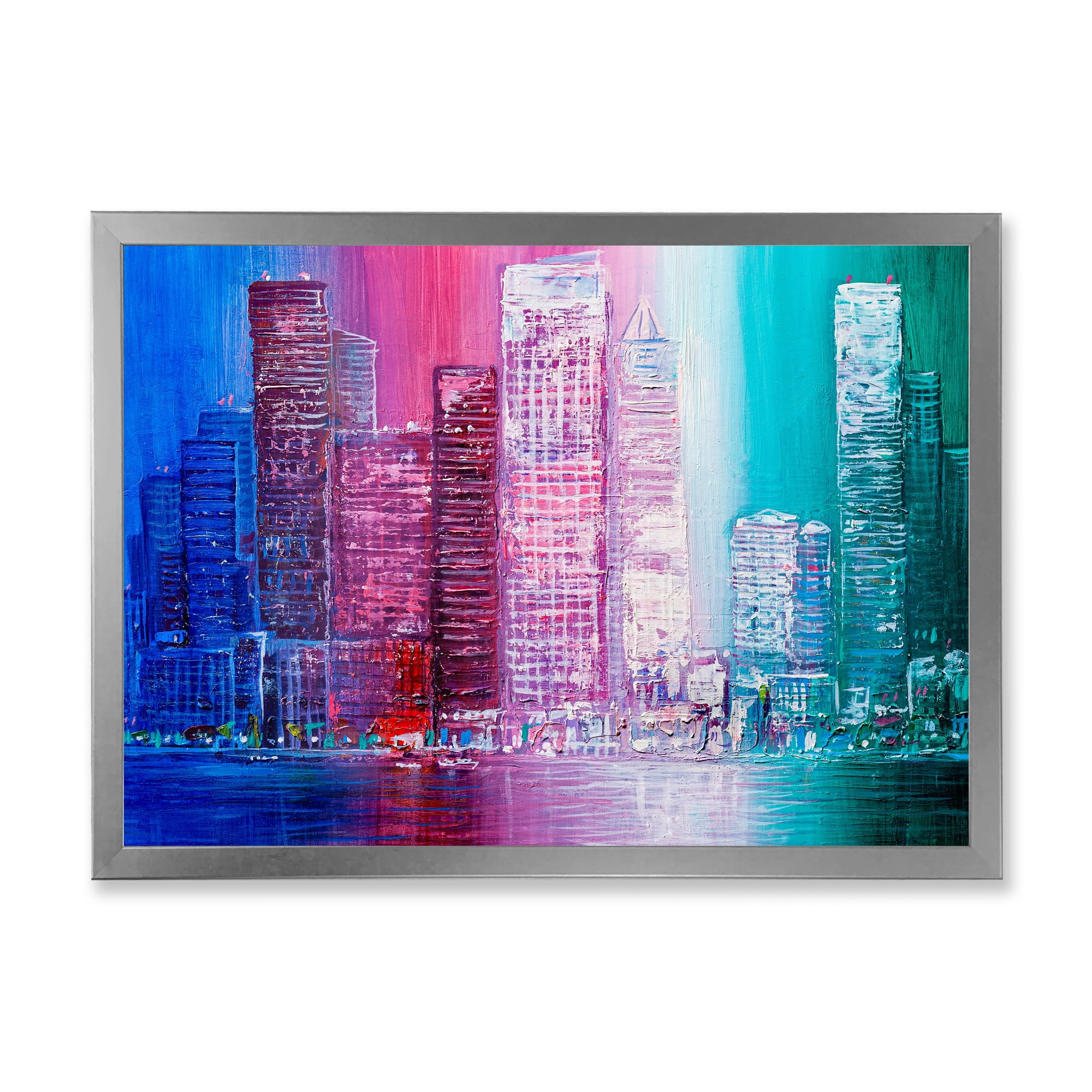 Designart 'Abstract Style Cityscape Panorama Skyscrapers II' Modern Framed Art Print
