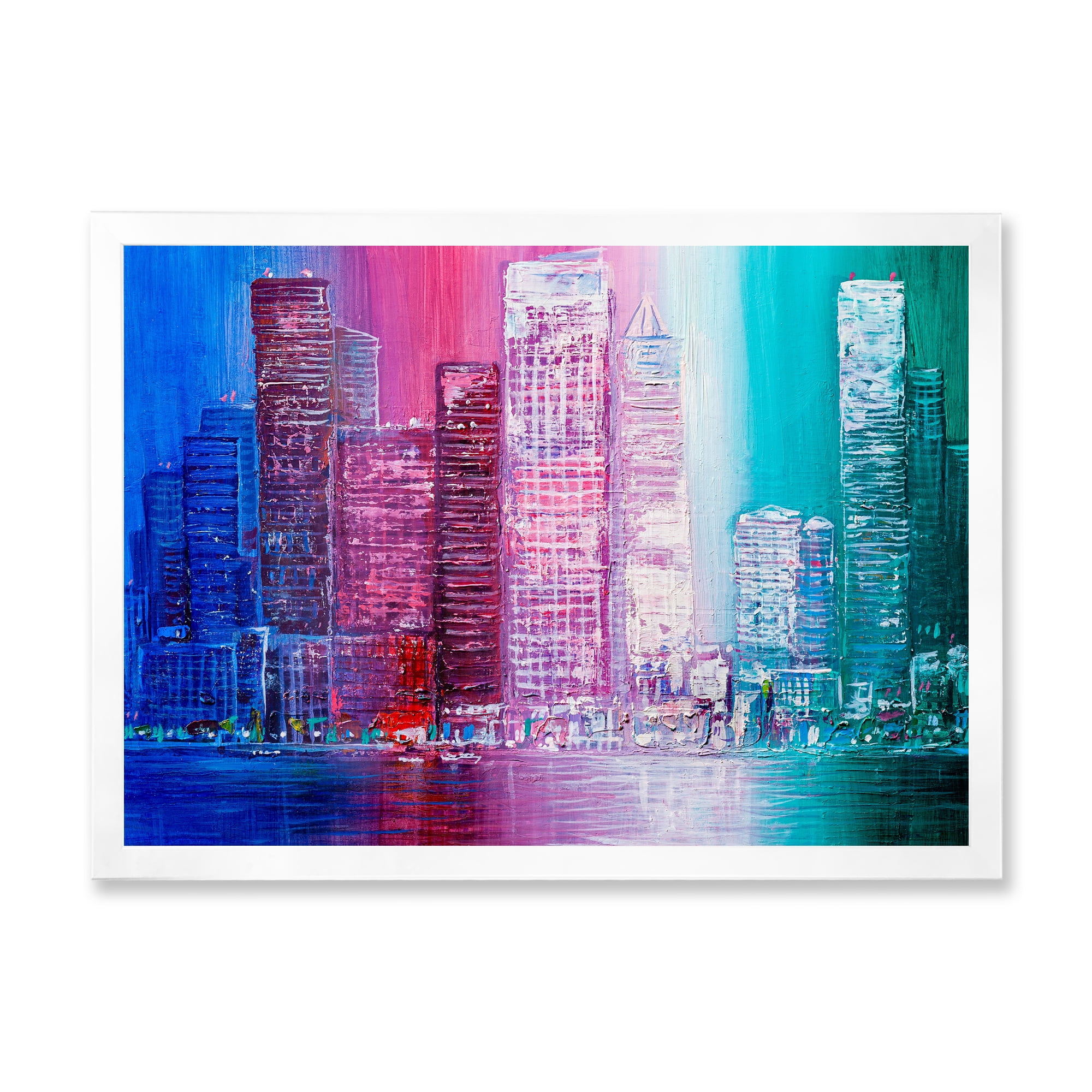 Designart 'Abstract Style Cityscape Panorama Skyscrapers II' Modern Framed Art Print