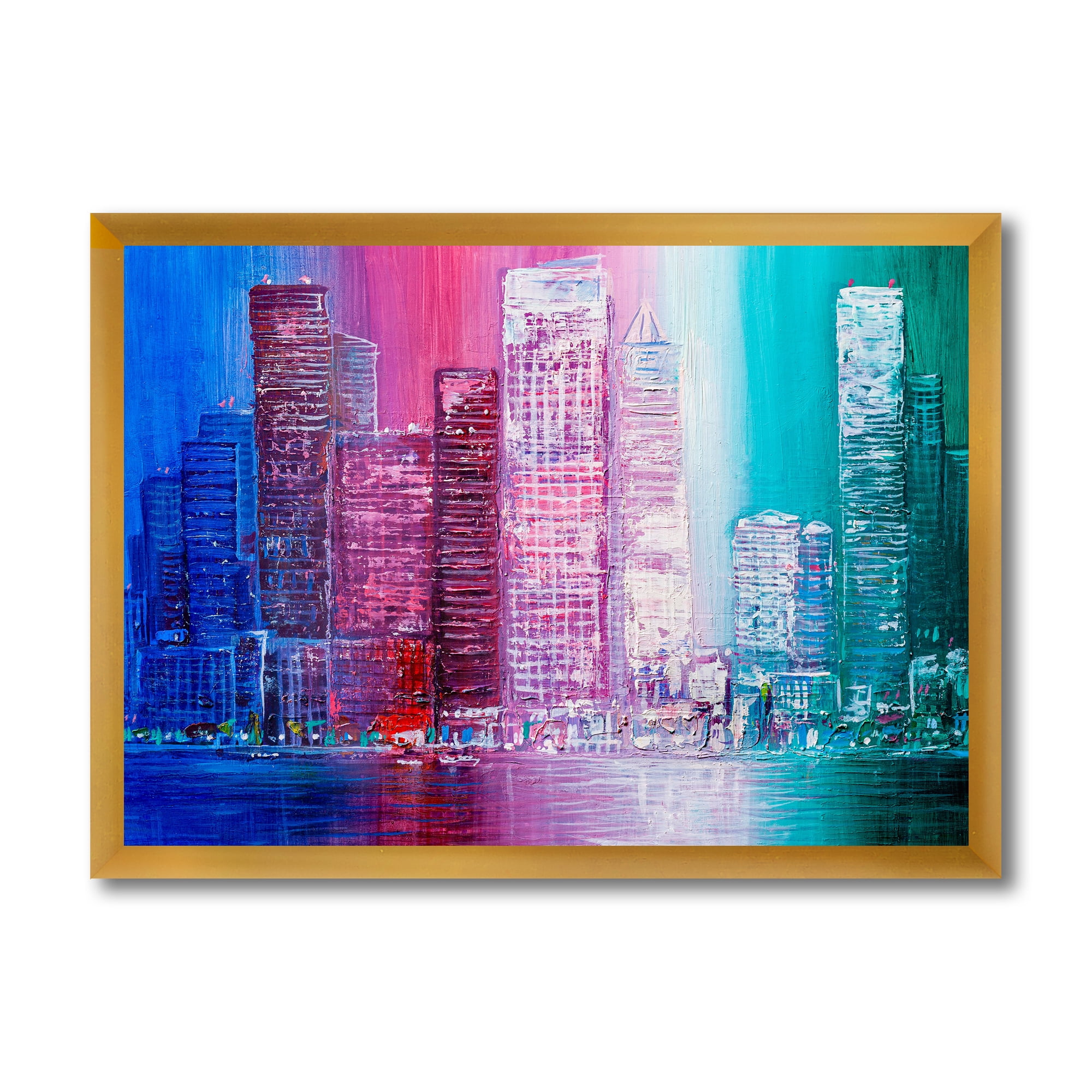 Designart 'Abstract Style Cityscape Panorama Skyscrapers II' Modern Framed Art Print