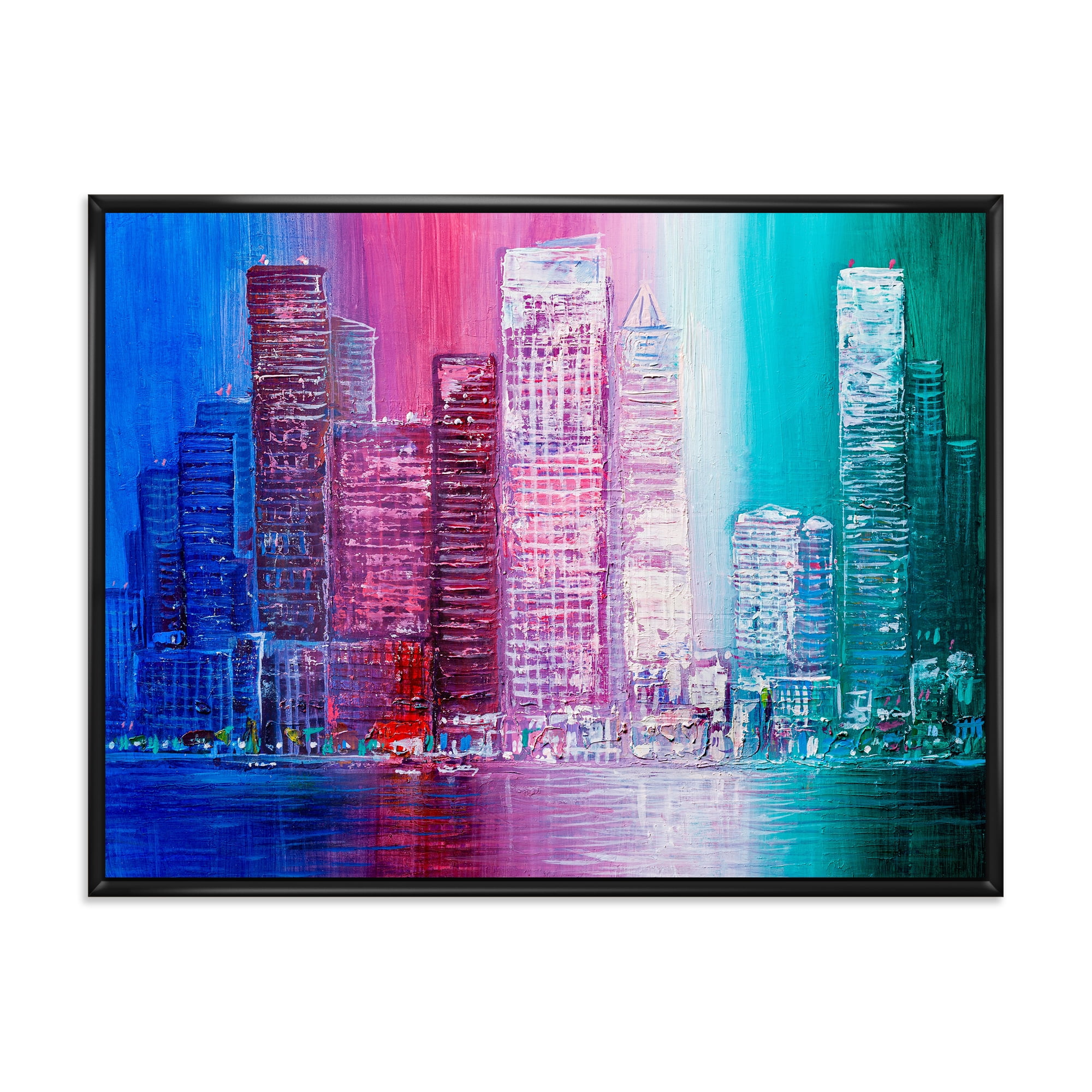 Designart 'Abstract Style Cityscape Panorama Skyscrapers II' Modern Framed Canvas Wall Art Print