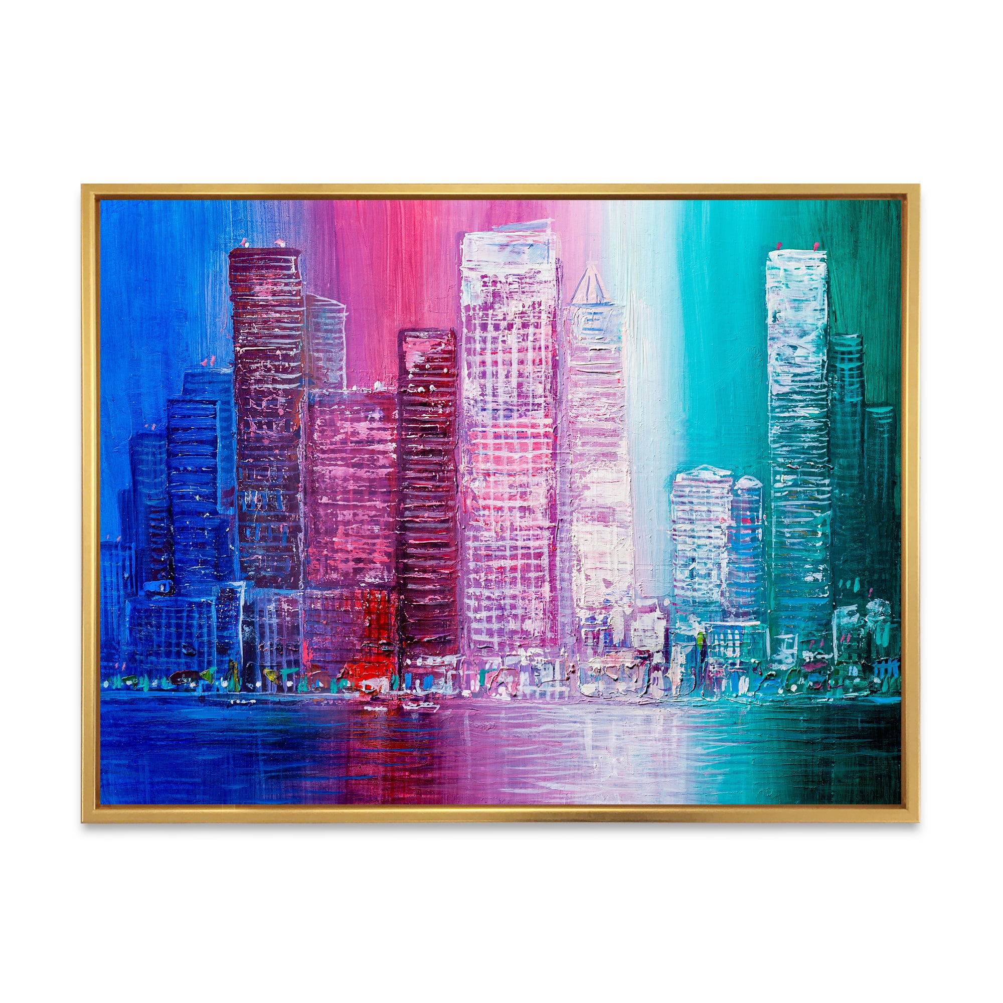 Designart 'Abstract Style Cityscape Panorama Skyscrapers II' Modern Framed Canvas Wall Art Print