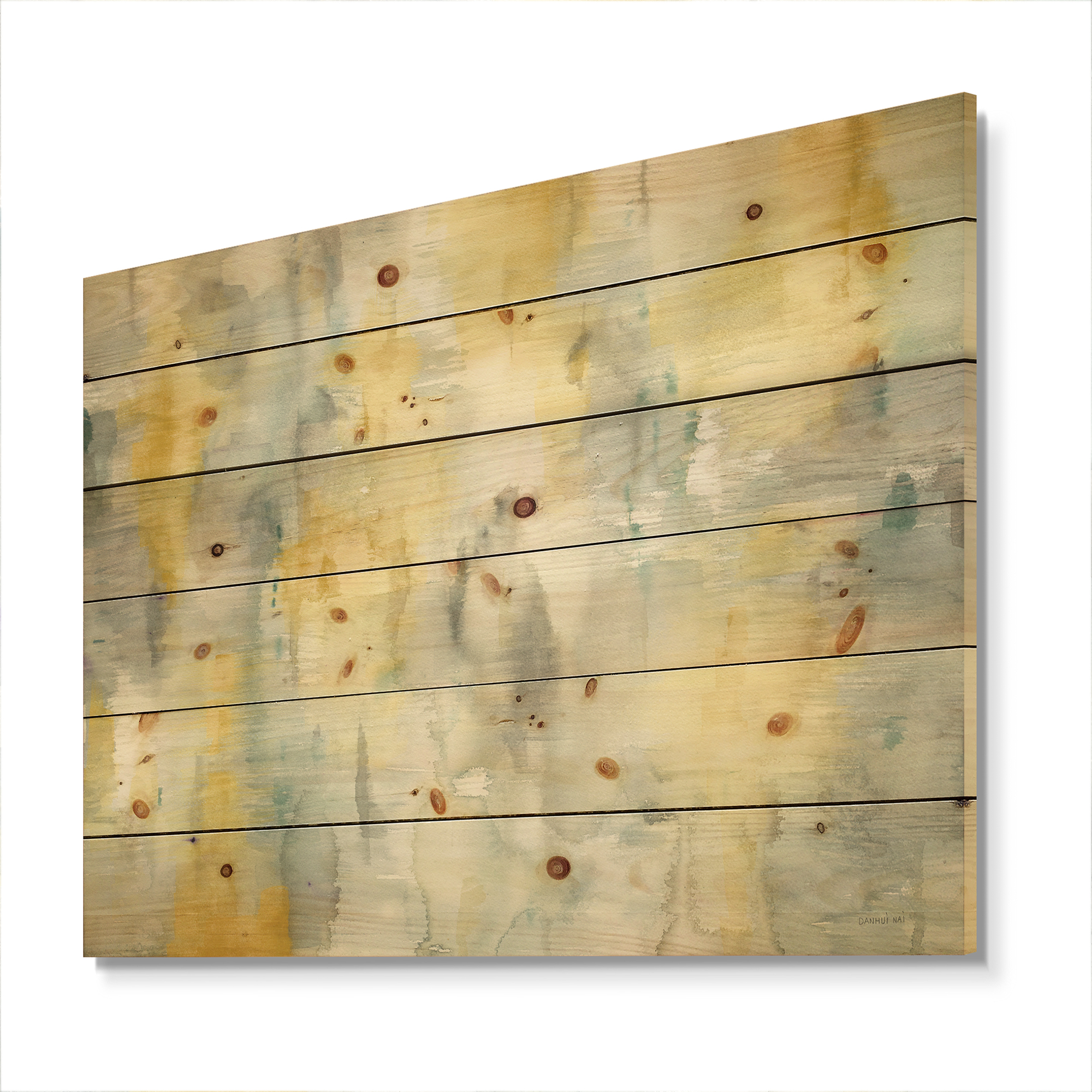Designart 'Abstract Summer Shower ' Traditional Print on Natural Pine Wood