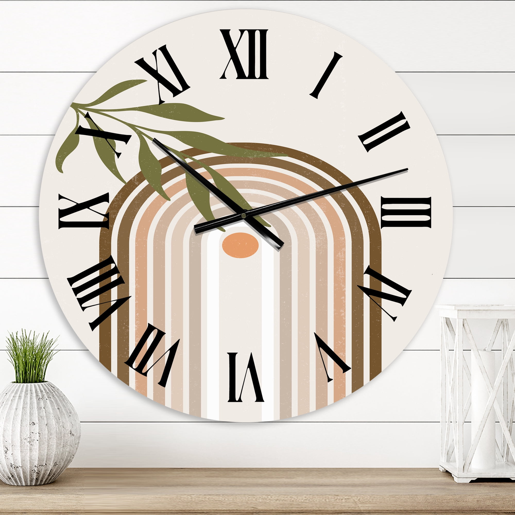 Designart 'Abstract Sun And Moon With Green Leaf I' Modern Wall Clock
