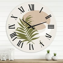 Designart 'Abstract Sun And Moon With Green Leaf Ii' Modern Wall Clock