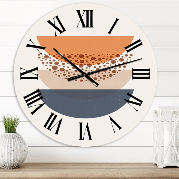 Designart 'Abstract Sun & Moon Geometrics In Blue & Orange' Modern Wall Clock