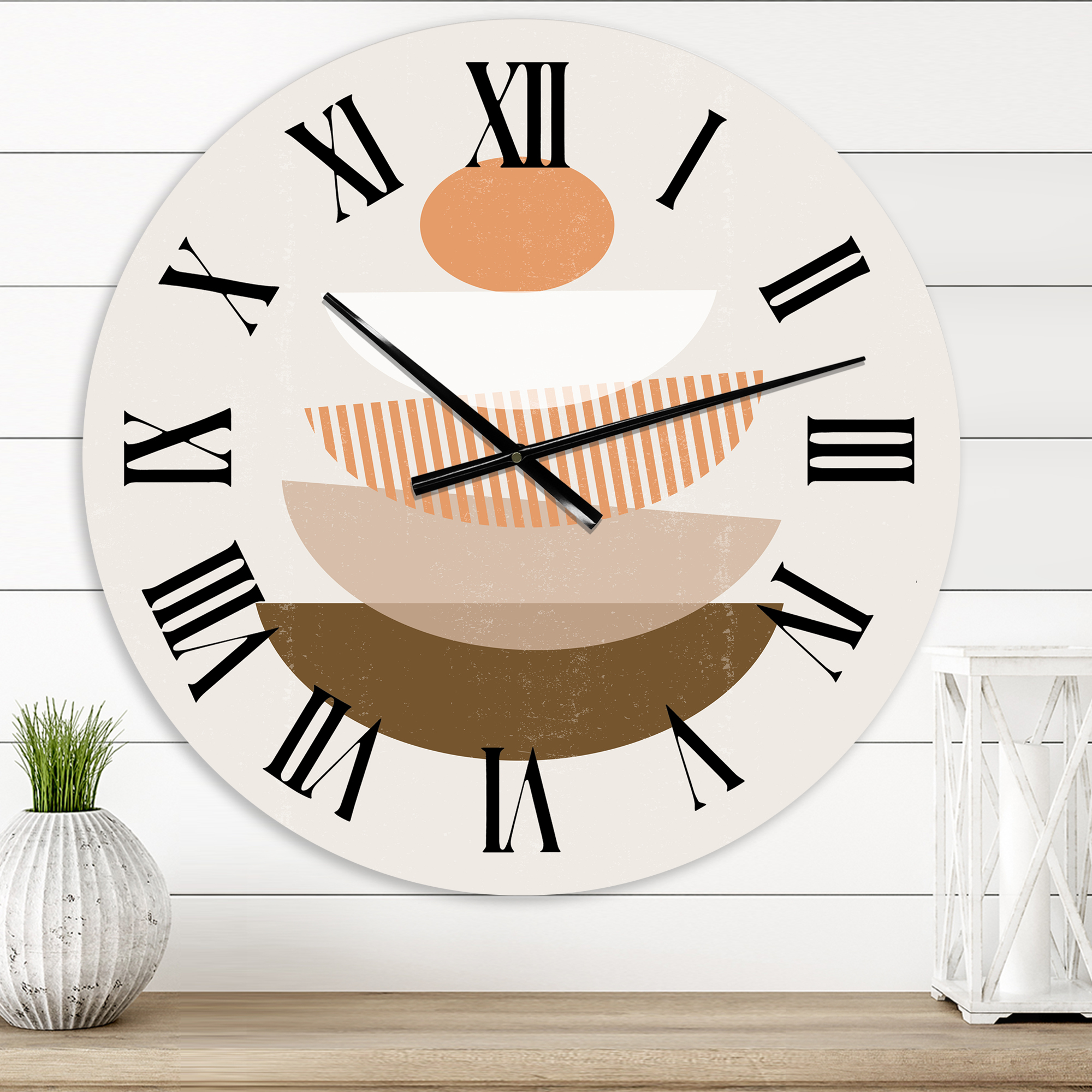 Designart 'Abstract Sun & Moon Geometrics In Terracotta I' Modern Wall Clock