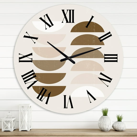 Designart 'Abstract Sun & Moon Geometrics In Terracotta Ii' Modern Wall Clock