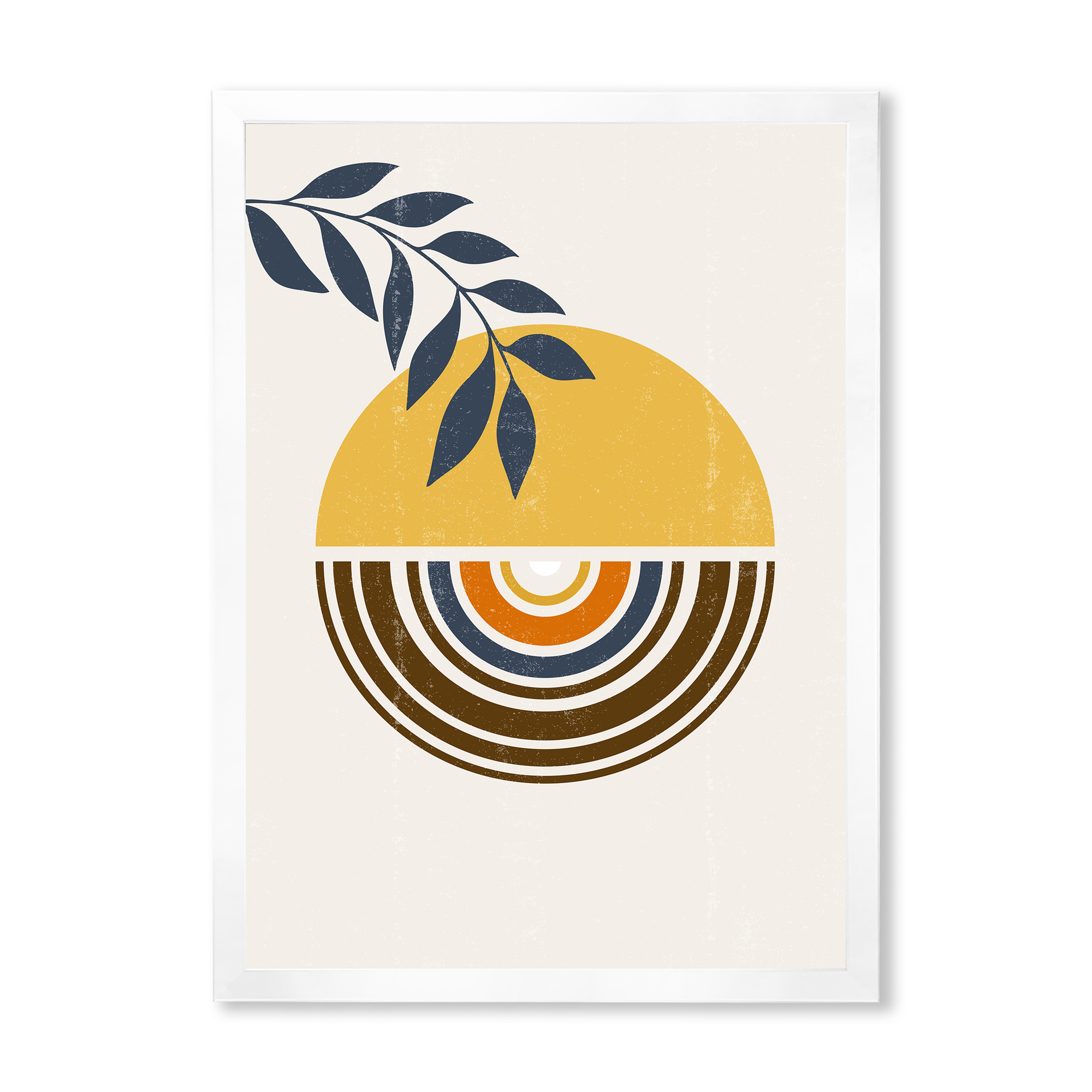Designart 'Abstract Sun and Moon Leaves ' Modern Framed Art Print