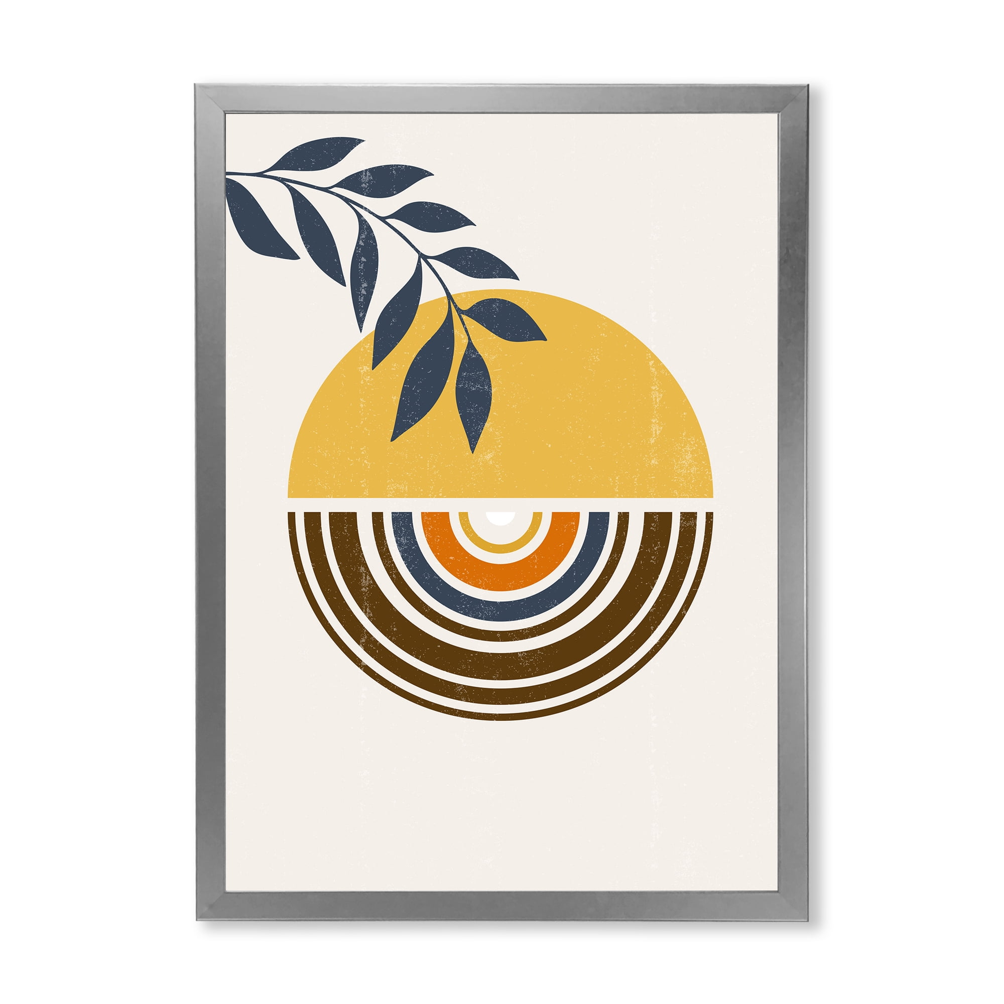 Designart 'Abstract Sun and Moon Leaves ' Modern Framed Art Print