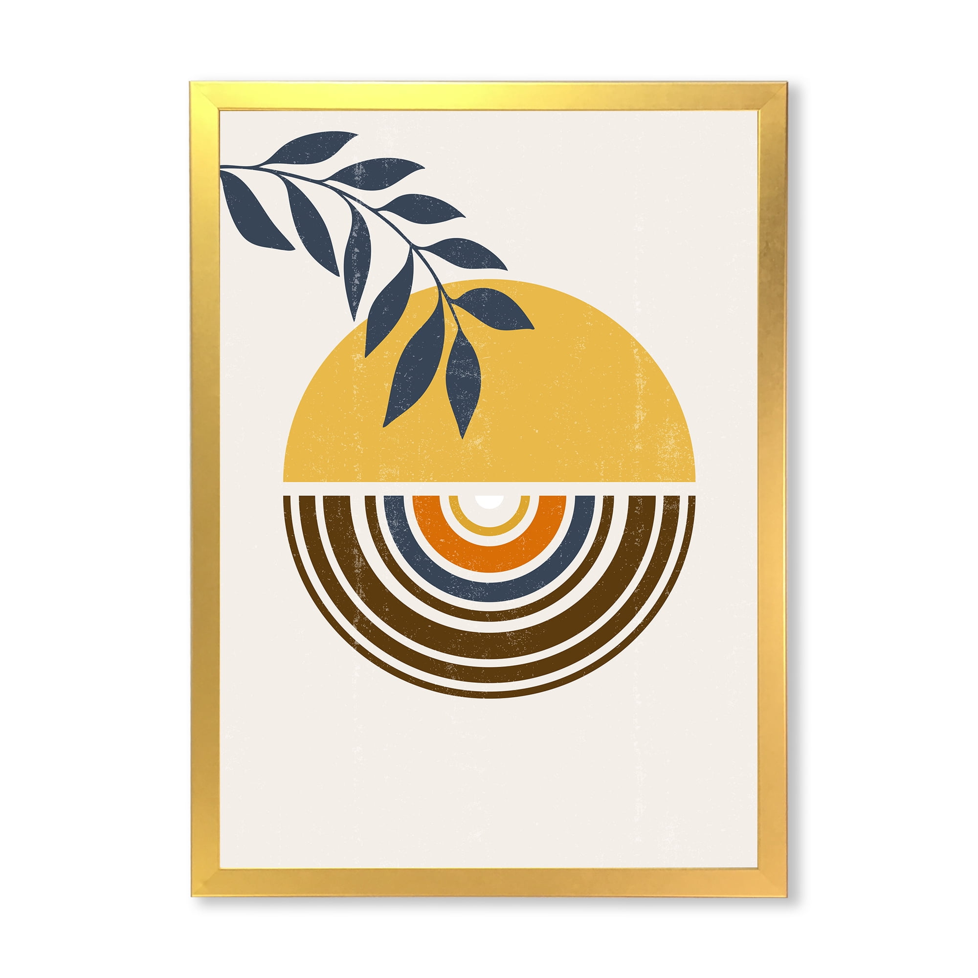 Designart 'Abstract Sun and Moon Leaves ' Modern Framed Art Print