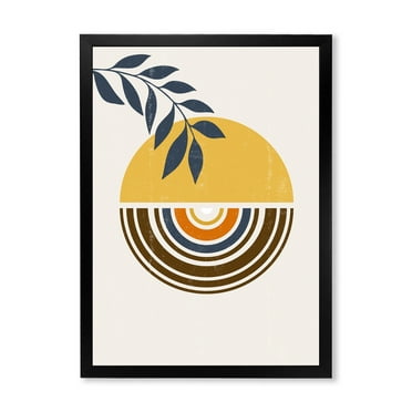Designart 'Abstract Sun and Moon Leaves ' Modern Framed Art Print