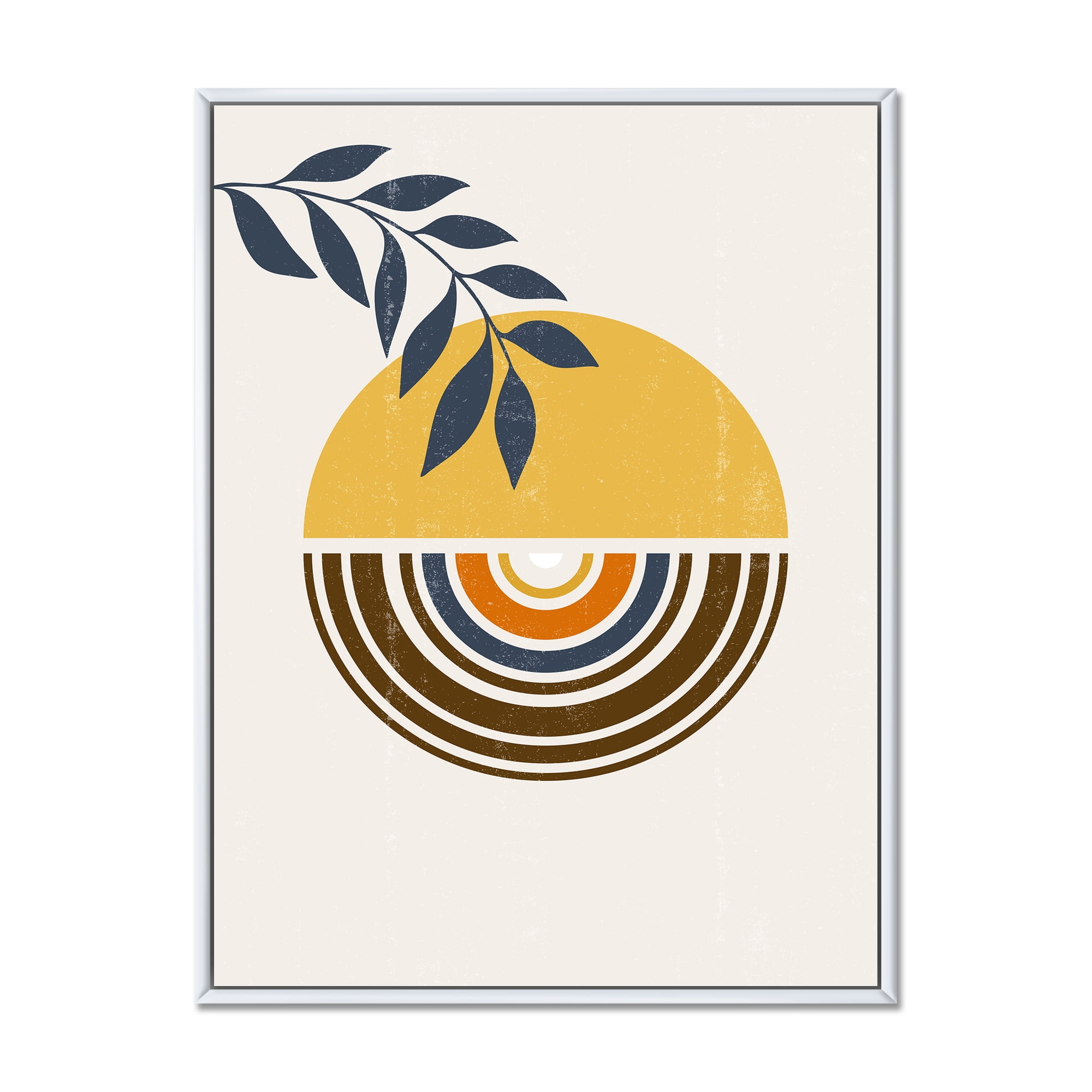 Designart 'Abstract Sun and Moon Leaves ' Modern Framed Canvas Wall Art Print
