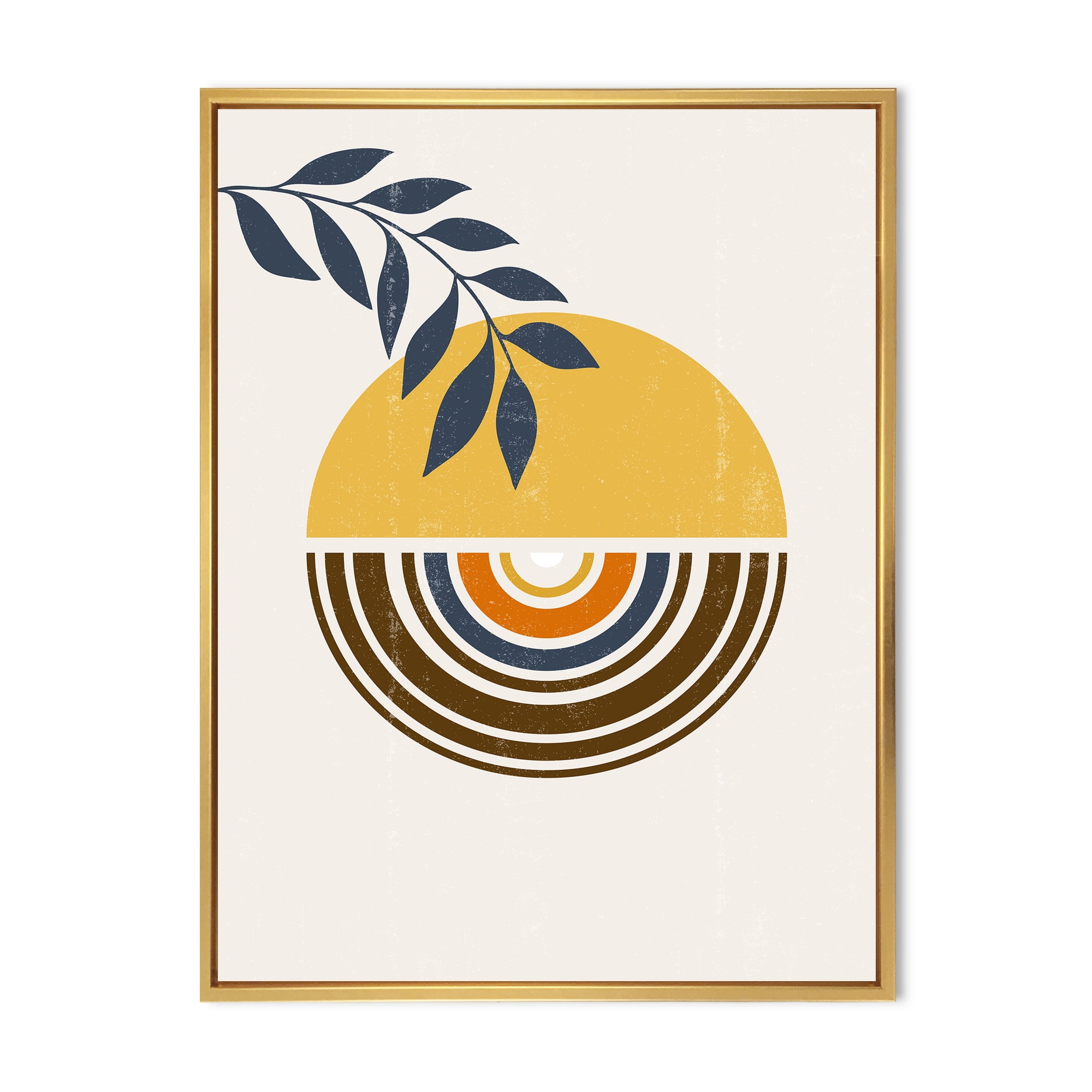 Designart 'Abstract Sun and Moon Leaves ' Modern Framed Canvas Wall Art Print