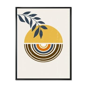 Designart 'Abstract Sun and Moon Leaves ' Modern Framed Canvas Wall Art Print