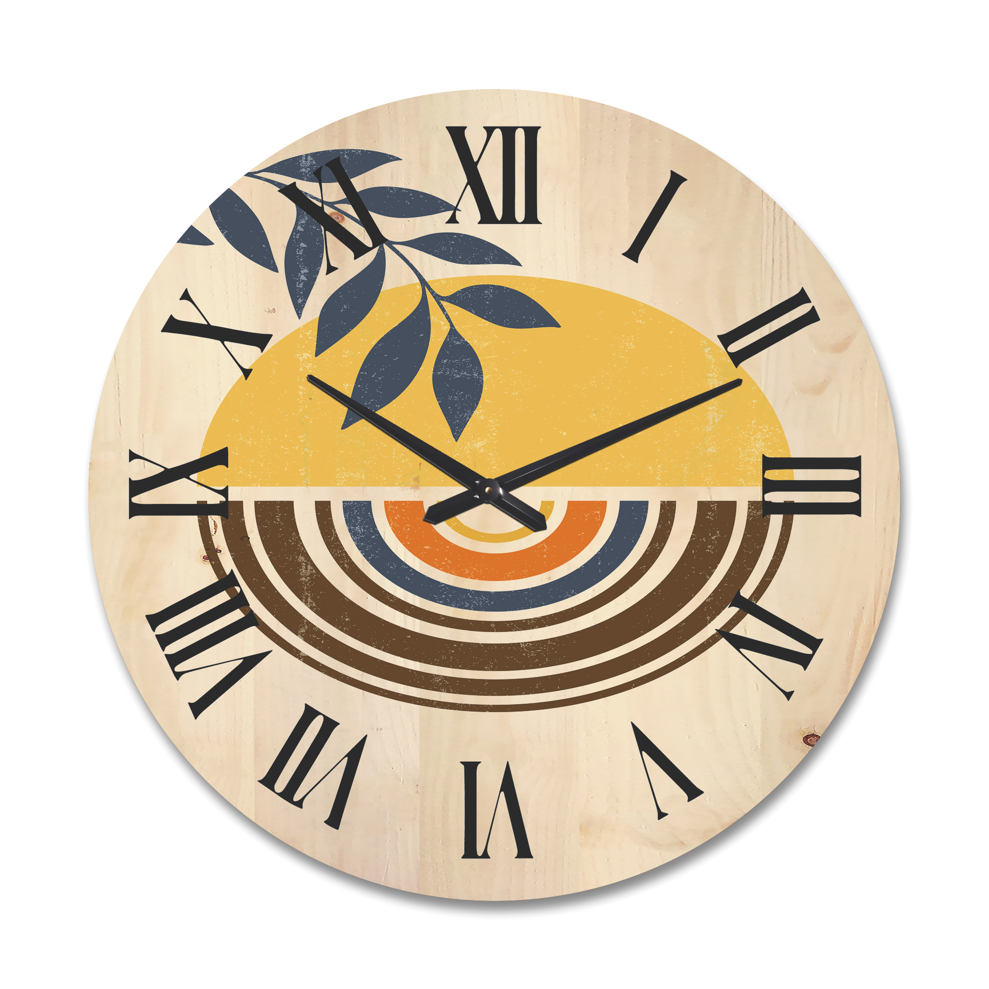 Designart 'Abstract Sun and Moon Leaves ' Modern Wood Wall Clock