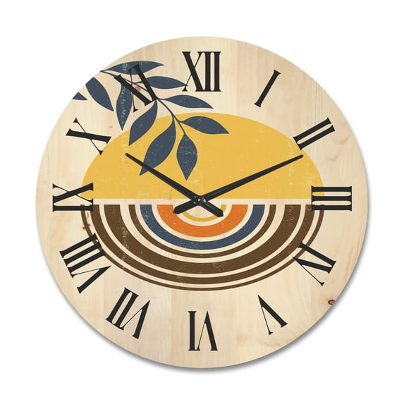 Designart 'Abstract Sun and Moon Leaves ' Modern Wood Wall Clock