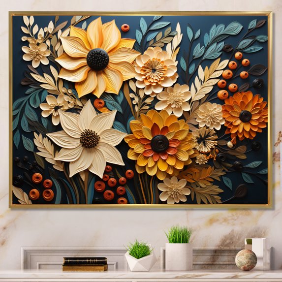 Designart "Abstract Sunflowers Euphony" Floral Floater Framed Canvas Wall Art