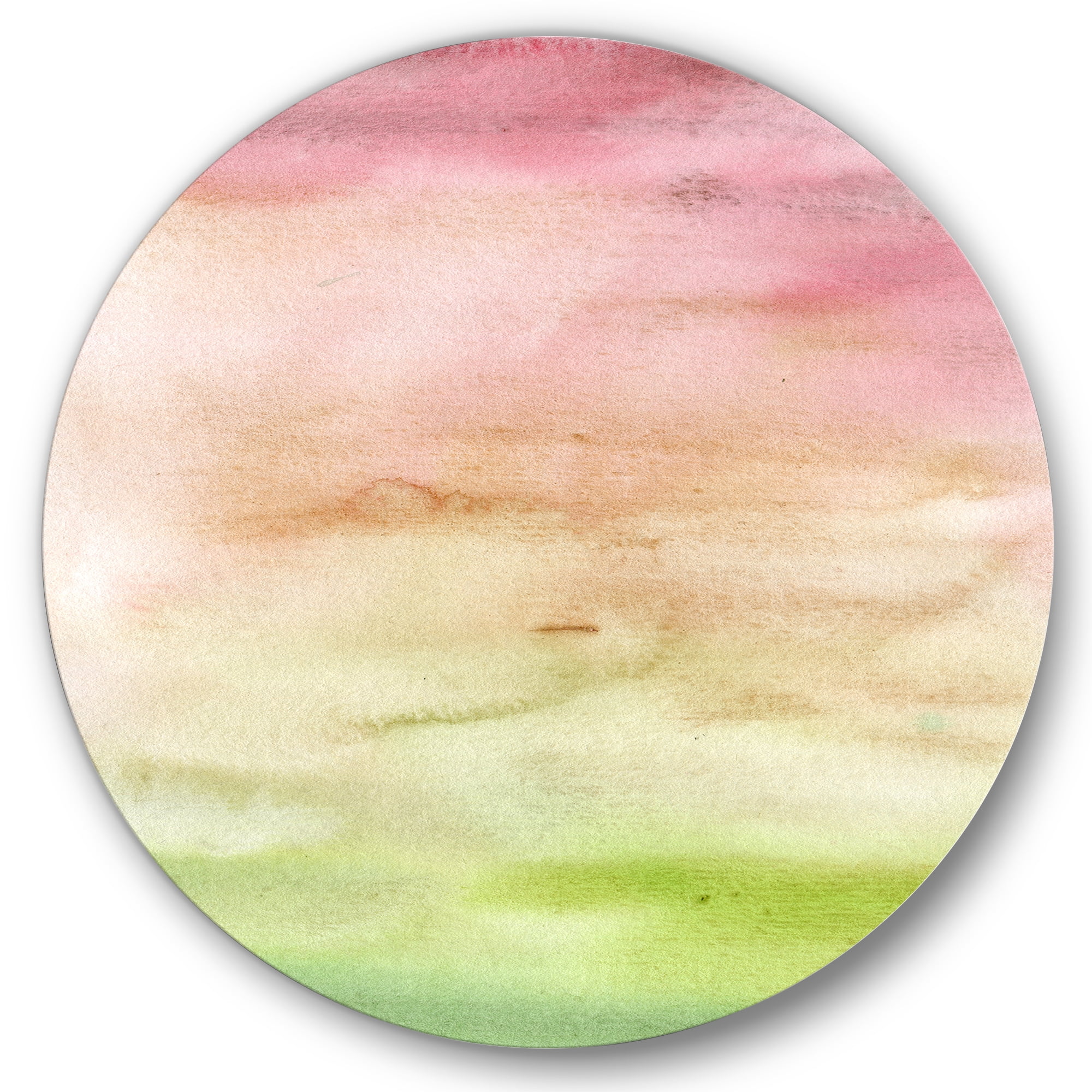 Designart 'Abstract Sunset With Pink Green and Beige' Modern Circle Metal Wall Art 11x11 - Disc of 11