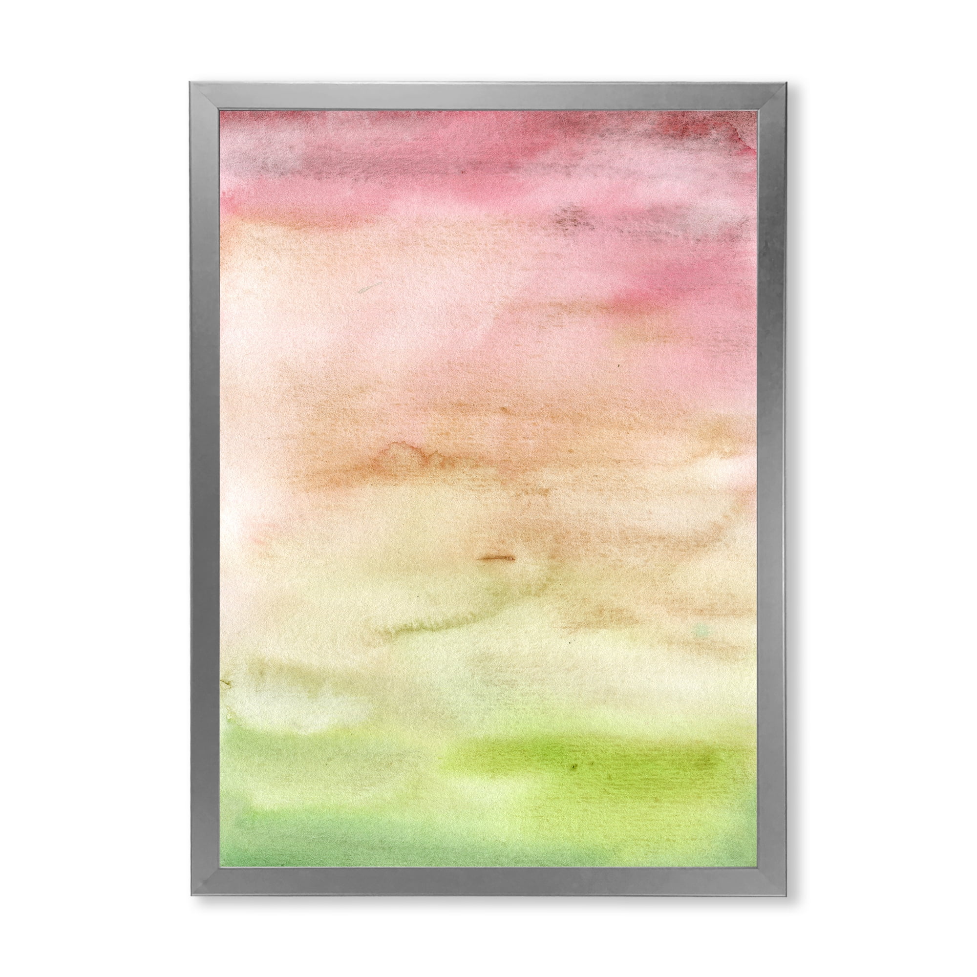 Designart 'Abstract Sunset With Pink Green and Beige' Modern Framed Art Print
